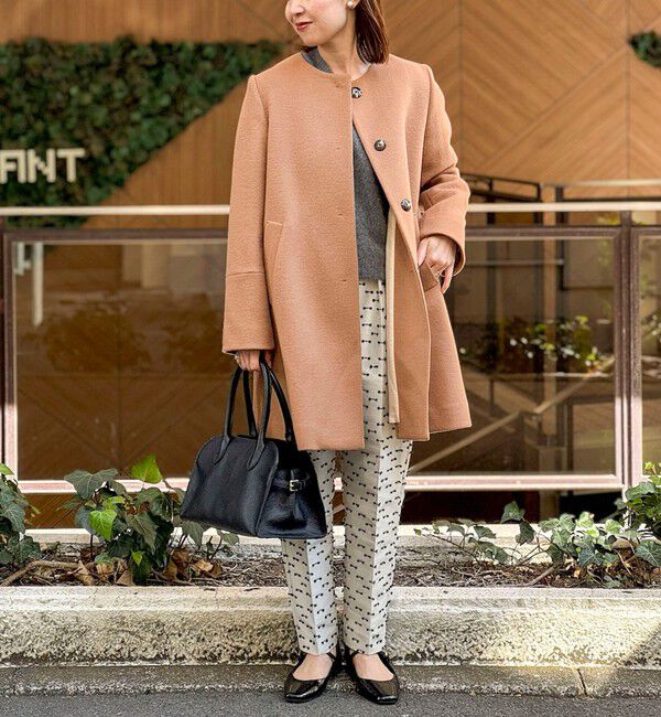 NOLLEY'S「ブローチ付きAラインノーカラーコート」|ノーカラーコート|