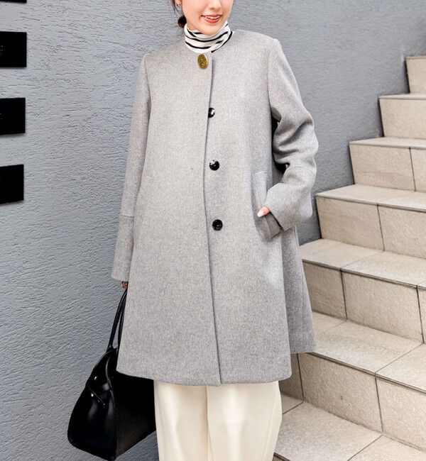 NOLLEY'S「ブローチ付きAラインノーカラーコート」|ノーカラーコート|ライトグレー