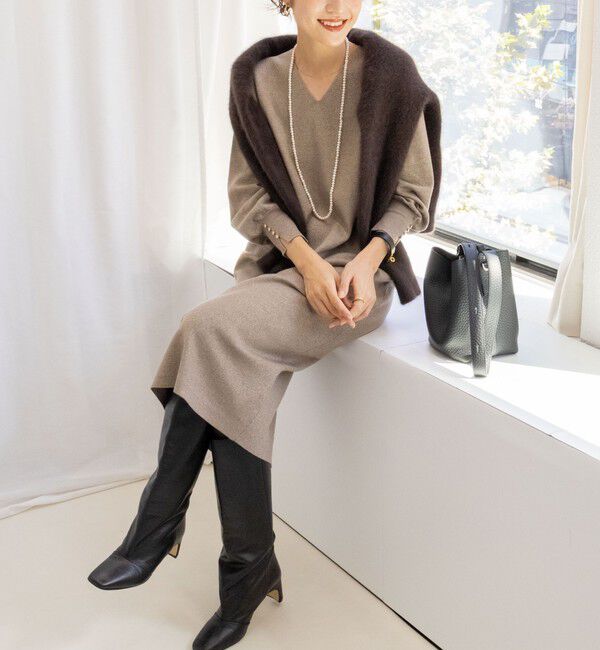 NOLLEY'S sophi「◇【WEB限定】ウォッシャブルラメ総針Vネックコクーンワンピース」|ワンピース|キャメル