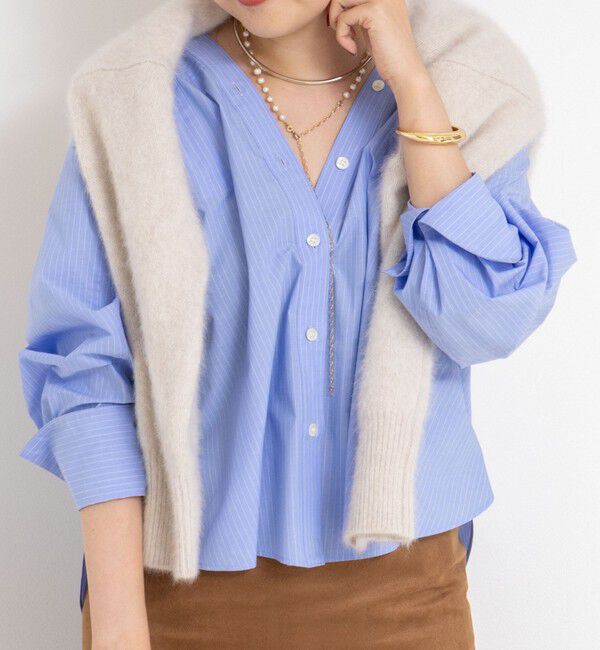 NOLLEY'S sophi「ウォッシャブルタイプライターVネック2WAYシャツ」|シャツ・ブラウス|ブルー系3
