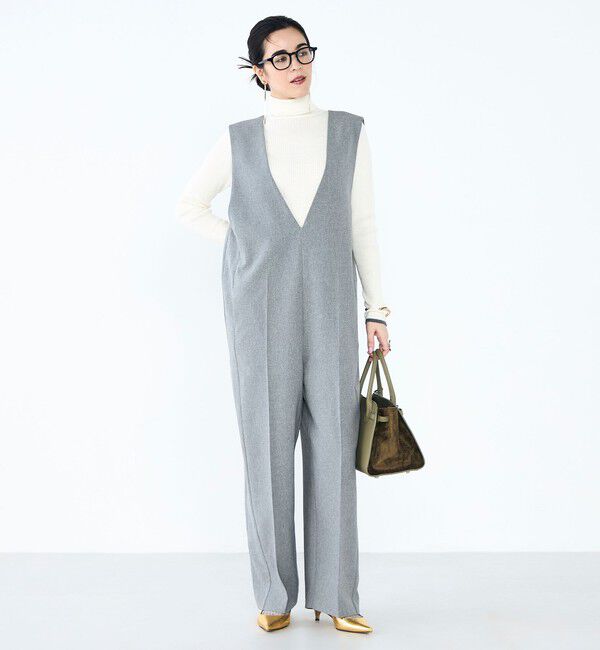 NOLLEY'S「ウォッシャブルVネックサロペット」|オールインワン|ミディアムグレー