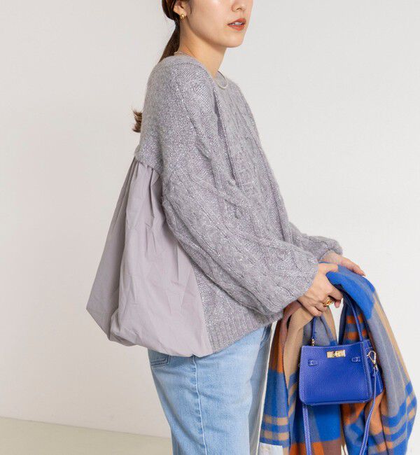 NOLLEY'S「ケーブルニット&times;ファブリックハイブリットトップス」|ニット・セーター|ミディアムグレー