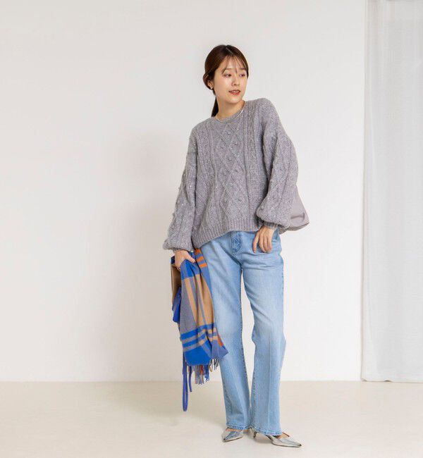 NOLLEY'S「ケーブルニット&times;ファブリックハイブリットトップス」|ニット・セーター|
