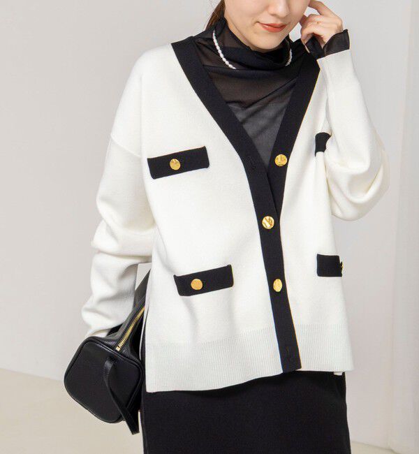 NOLLEY'S「《手洗い可能》スムース配色Vネックカーディガン」|カーディガン|