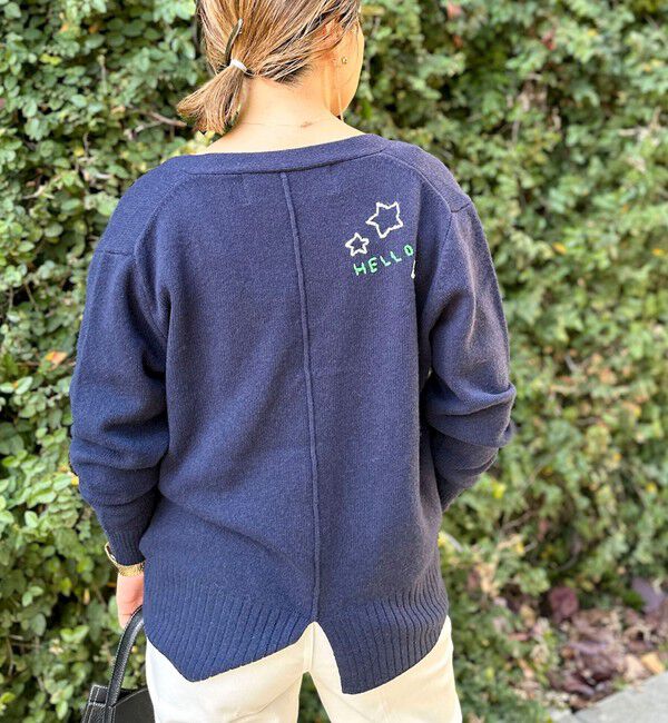 Rie Miller「《手洗い可能》ハンド刺繍Vネックカーディガン」|カーディガン|