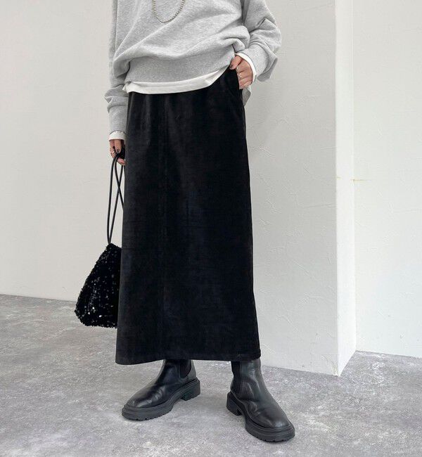 fredy emue「クラッシュベロアナロースカート」|タイト|ブラック