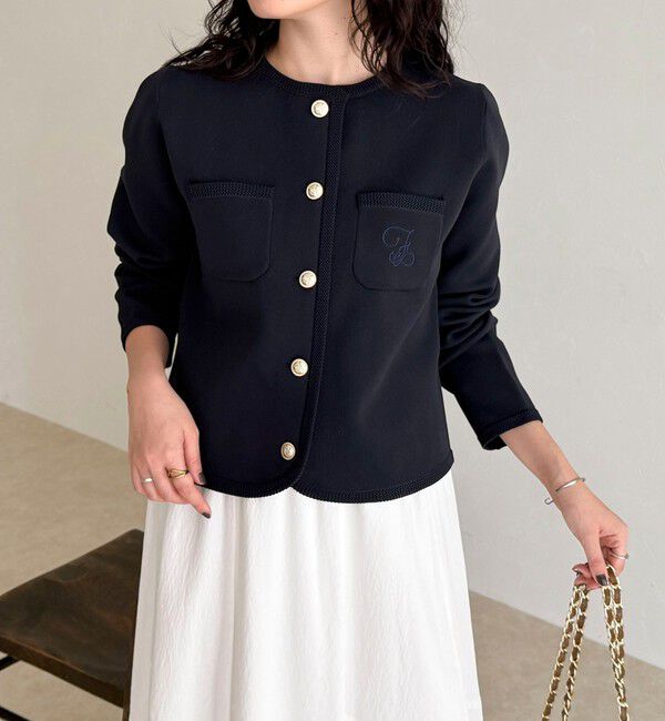 fredy emue「刺繍入りコンパクトニットジャケット」|カーディガン|