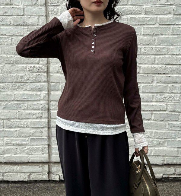 fredy emue「レイヤード風ヘンリーネックプルオーバー」|Tシャツ・カットソー|