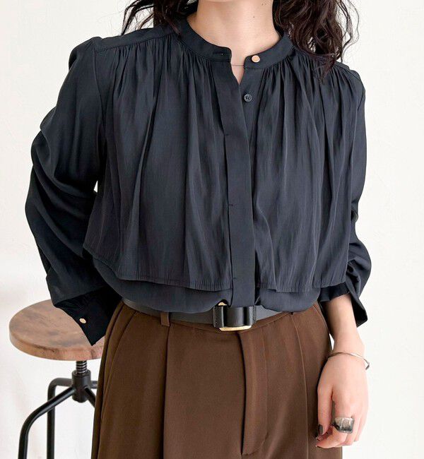 fredy emue「パウダーサテン前開きブラウス」|シャツ・ブラウス|