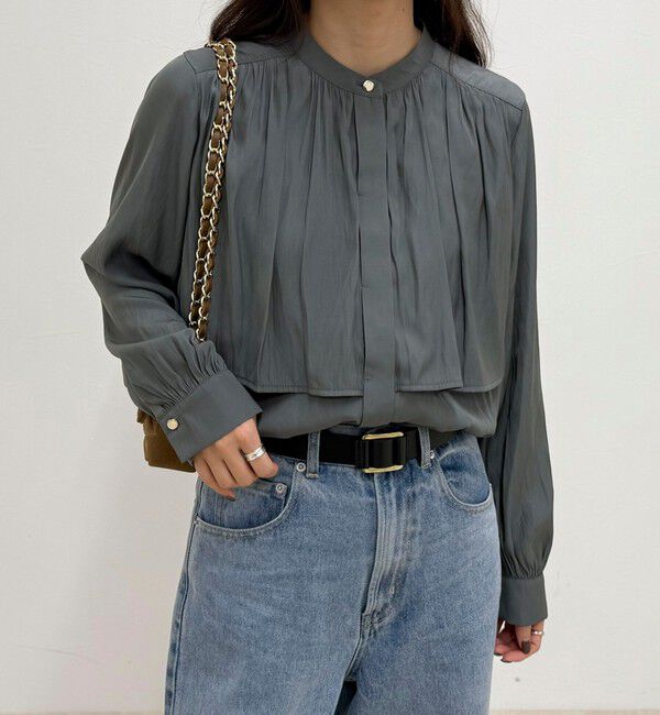 fredy emue「パウダーサテン前開きブラウス」|シャツ・ブラウス|