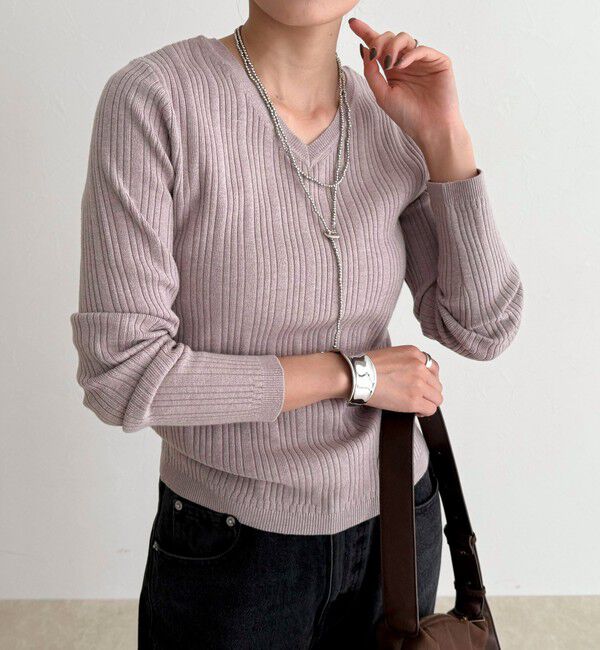 fredy emue「ちびVネックリブニットプルオーバー」|ニット・セーター|
