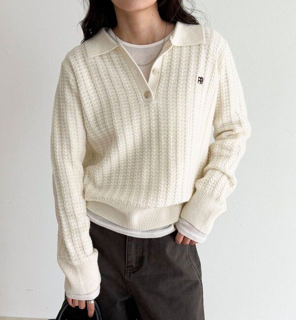 fredy emue「FR刺繍ケーブル柄ポロ衿ニットプルオーバー」|ニット・セーター|
