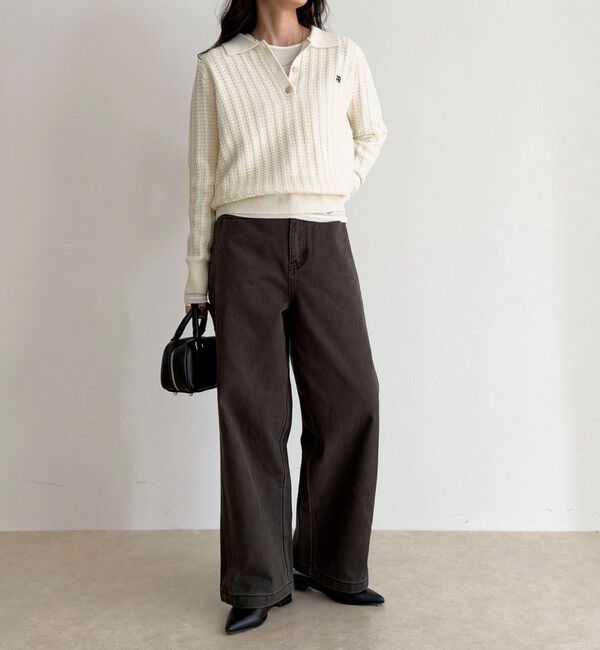 fredy emue「FR刺繍ケーブル柄ポロ衿ニットプルオーバー」|ニット・セーター|