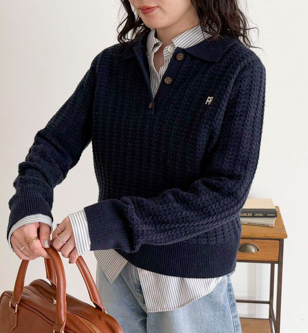 fredy emue「FR刺繍ケーブル柄ポロ衿ニットプルオーバー」|ニット・セーター|