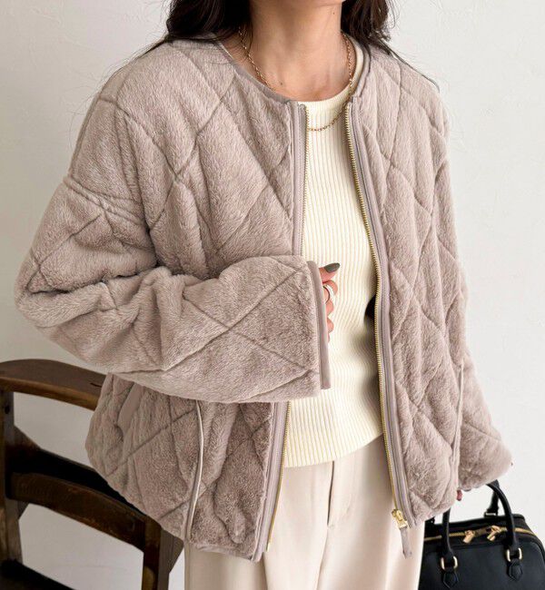 fredy emue「ファーキルトジップコート」|その他|グレイッシュベージュ