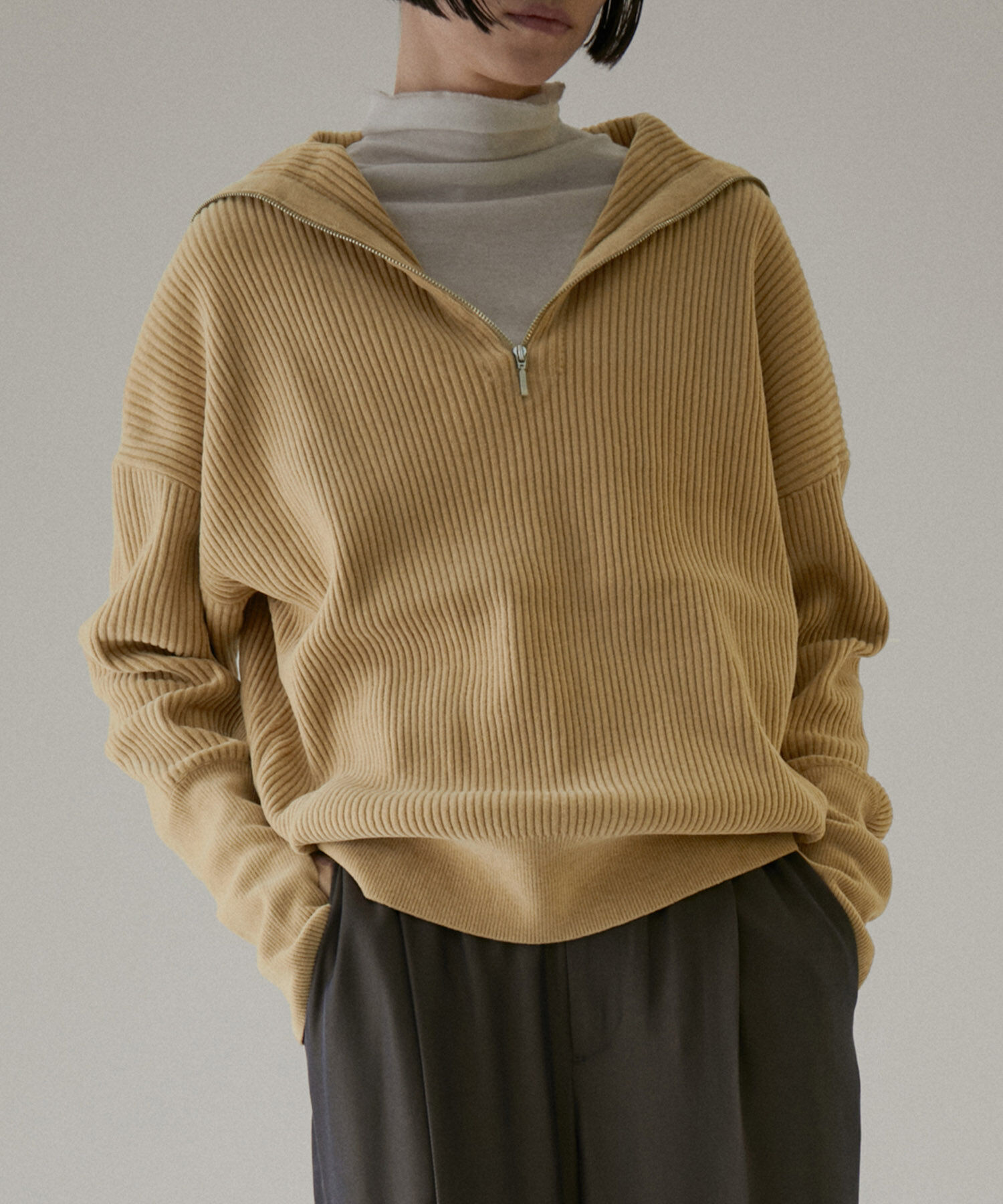 SALON adam et rope'「ハーフジップニット-CreamyCotton /クリーミーコットン-」|ニット・セーター|ベージュ(27)