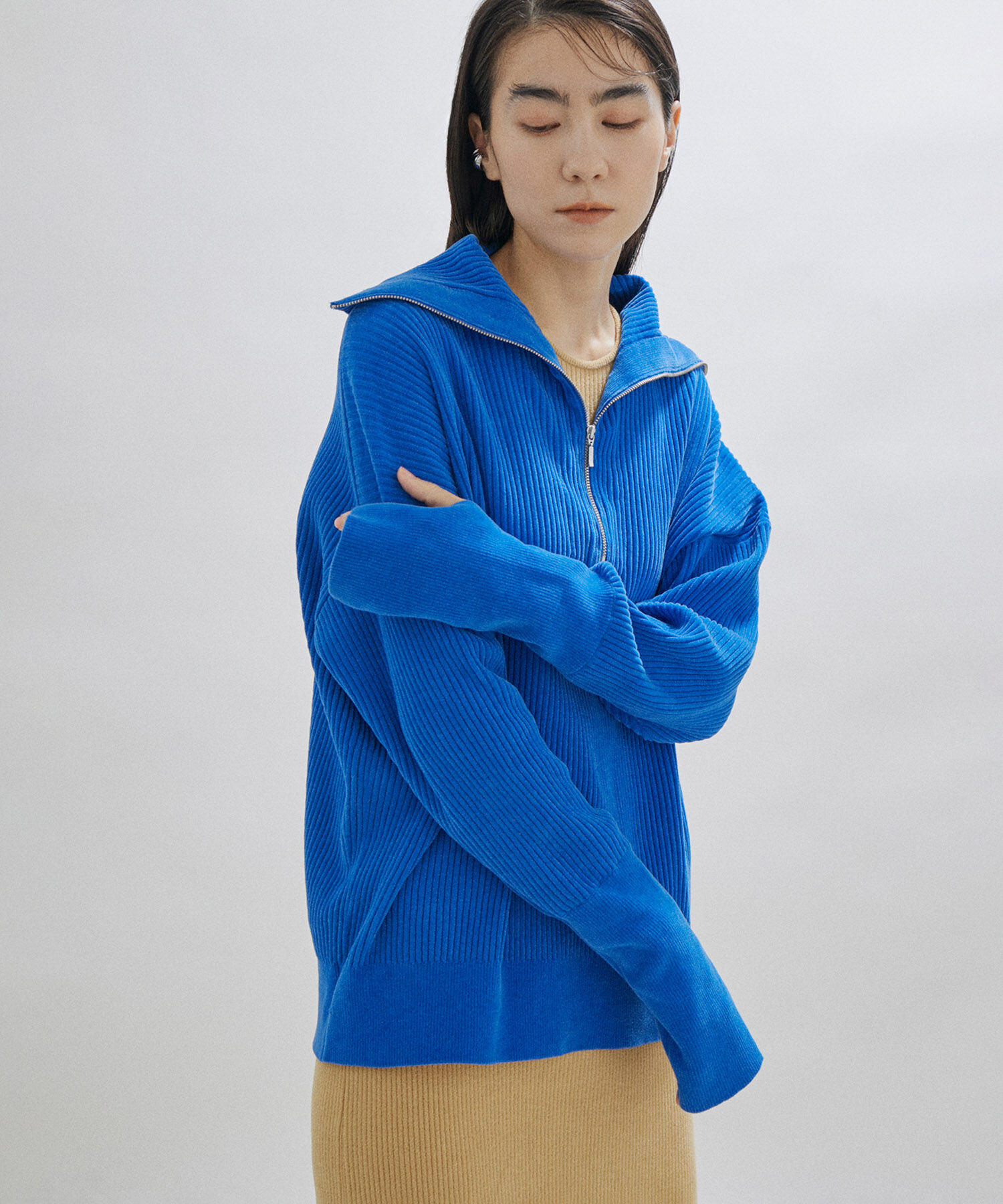 SALON adam et rope'「ハーフジップニット-CreamyCotton /クリーミーコットン-」|ニット・セーター|ブルー系(45)