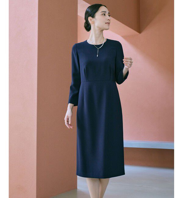 ROPE「トリアセダブルクロス ウエストコンシャスワンピース/イージーケア・セットアップ対応・25AW」|ワンピース|ネイビー(40)