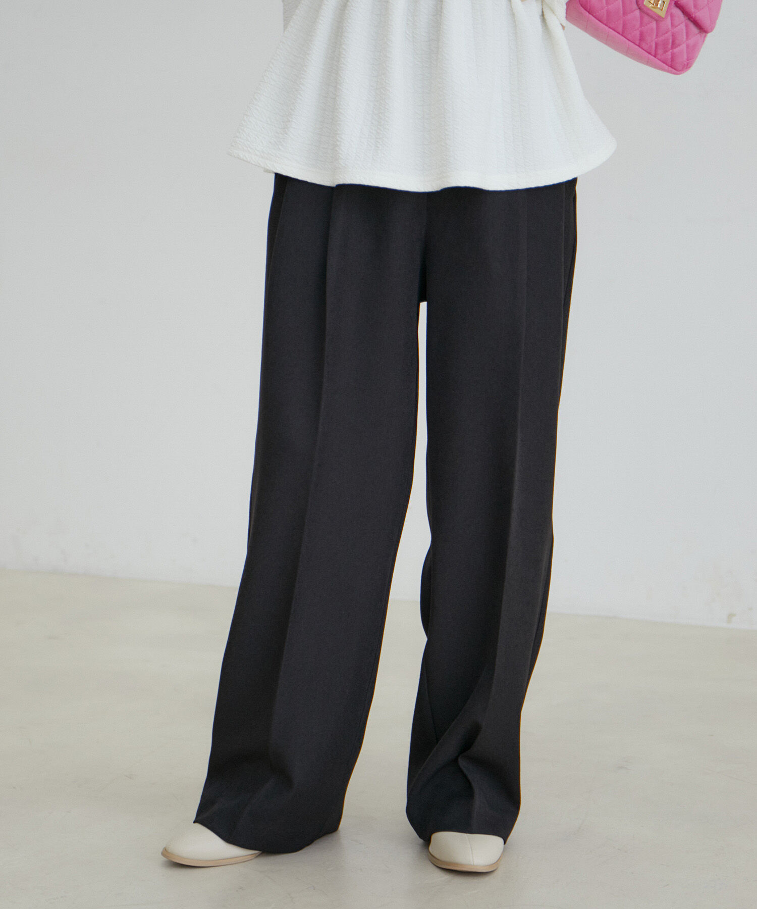 VIS「【セットアップ対応】ウールライクメランジワイドパンツ【アンチピリング・洗える】」|スラックス|ブラック(01)