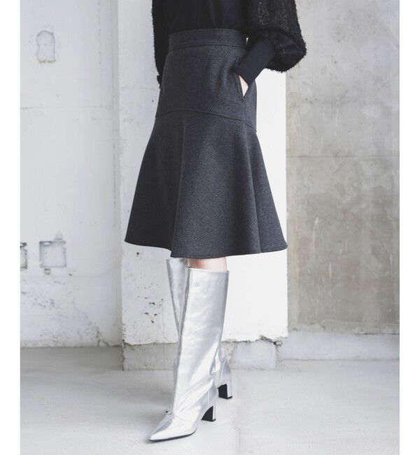 VIS「【洗える】ジャージメルトンニーレングスセミフレアスカート」|スカート|チャコール