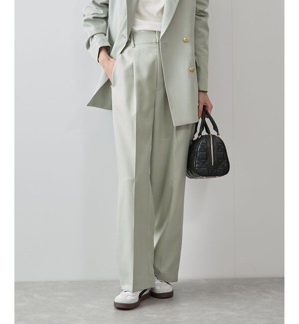 VIS「【美easy】コンフォートストレートワイドパンツ/イージーケア・UVケア・セットアップ対応」|スラックス|ライトグリン(33)