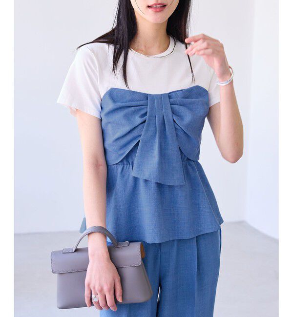 VIS「【新色追加】【美easy】ねじりリボンTシャツドッキングプルオーバー【接触冷感/洗える】」|Tシャツ・カットソー|