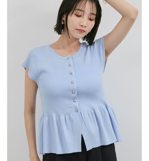 VIS「【アンチピリング/洗える】美SMARTショートスリーブペプラムニット」|ニット・セーター|