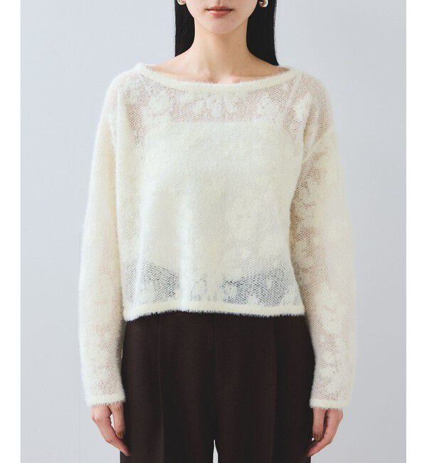 VIS「フラワーモチーフフェザーシアーニット」|ニット・セーター|