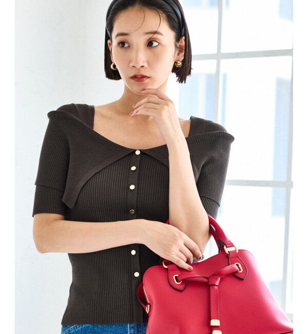 VIS「ビックカラーオフショルハーフスリーブニット」|ニット・セーター|