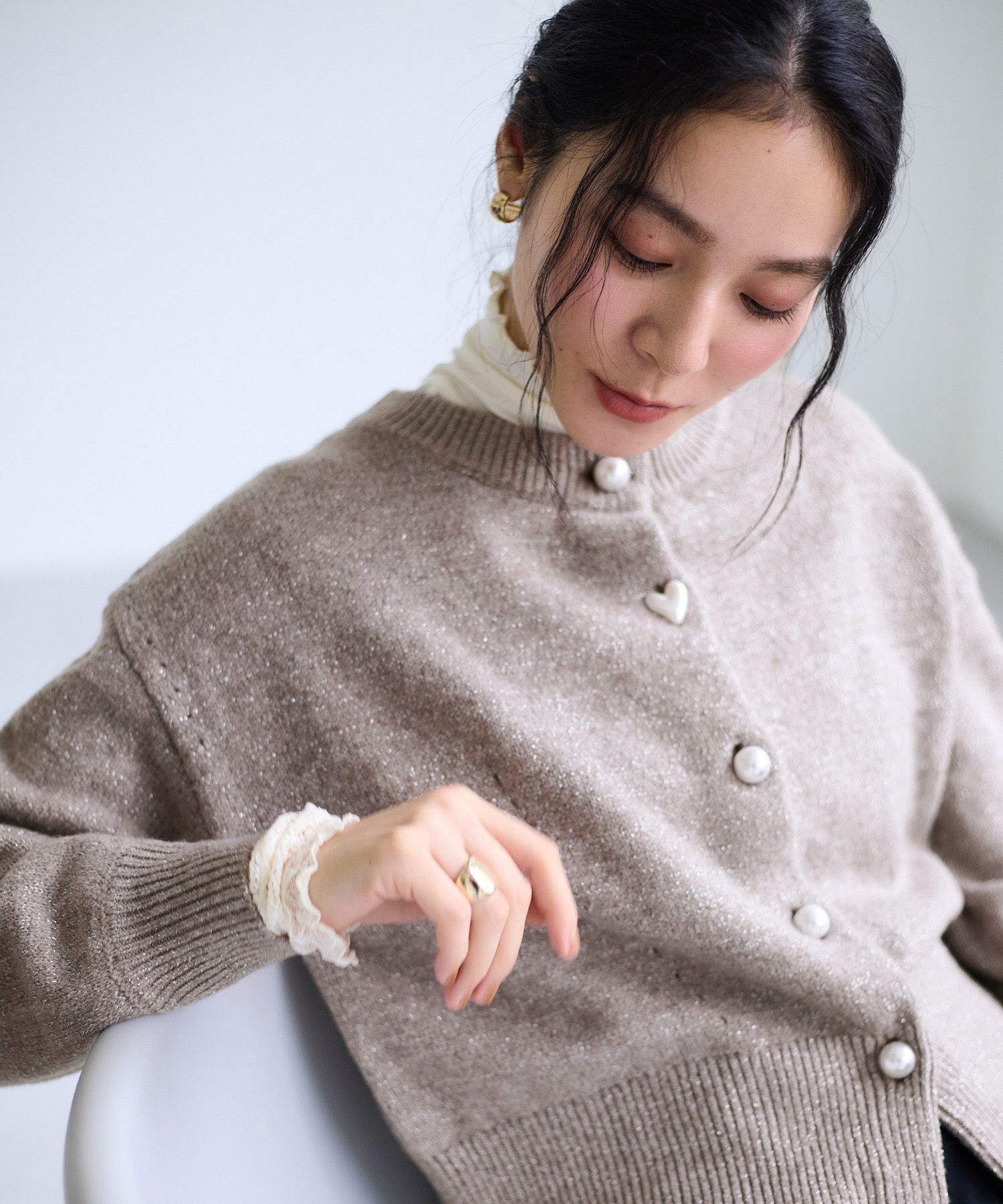 VIS「ハートアソートパール釦ラメミックスカーディガン/イージーケア・一部WEB限定カラー」|カーディガン|