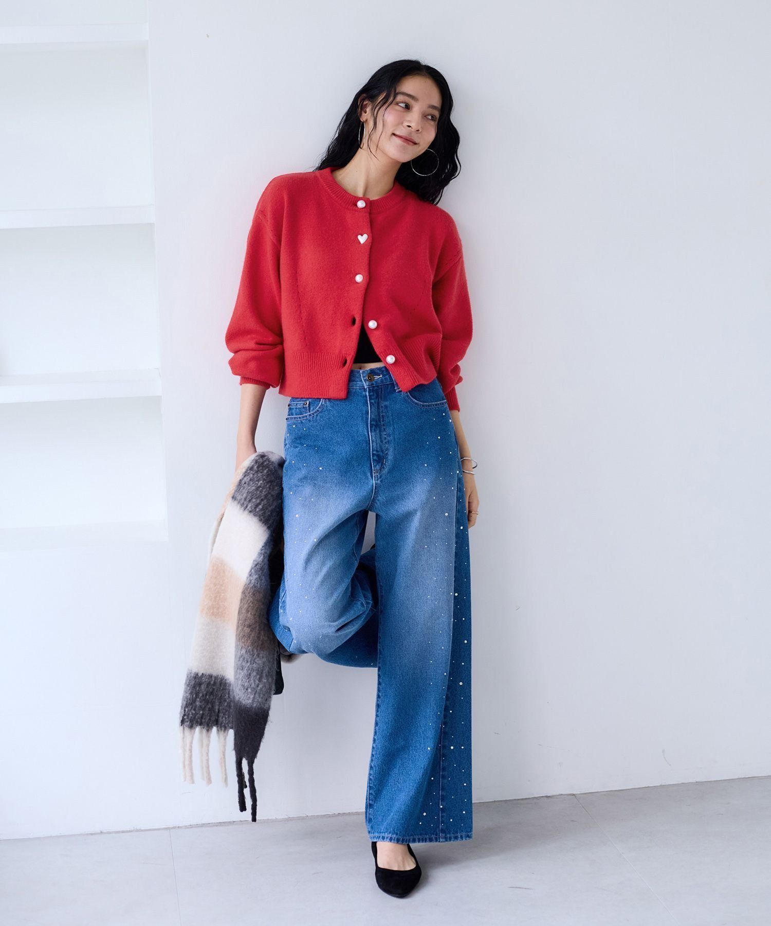 VIS「ハートアソートパール釦ラメミックスカーディガン/イージーケア・一部WEB限定カラー」|カーディガン|
