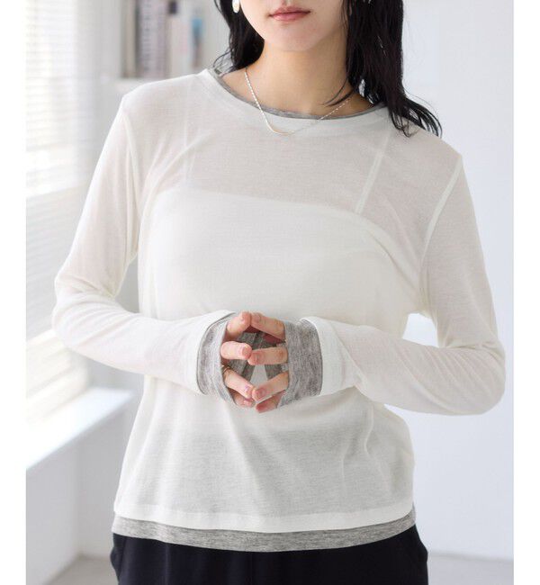 VIS「配色レイヤードシアーロンT」|Tシャツ・カットソー|オフホワイト(15)