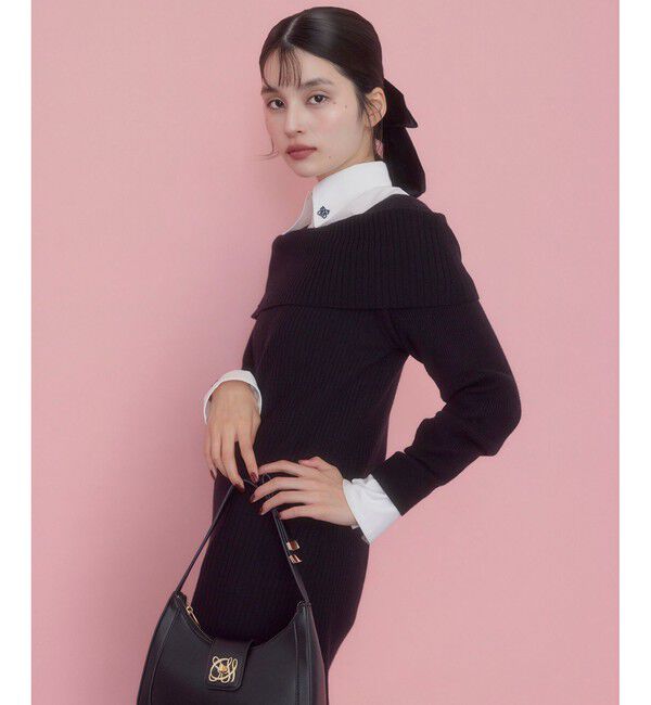 VIS「アシメオフショルリブニット美シルエットワンピース/着丈が選べる」|ワンピース|