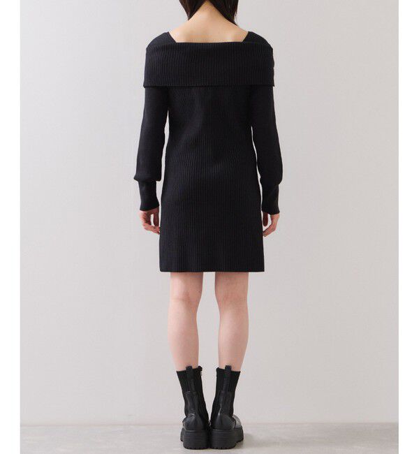 VIS「アシメオフショルリブニット美シルエットワンピース/着丈が選べる」|ワンピース|