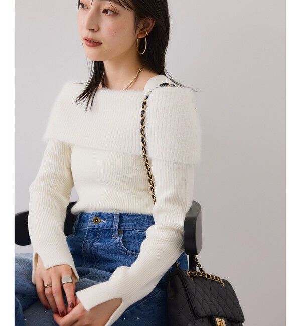 VIS「フェザーヤーンオフショルもちもちリブニット/イージーケア」|ニット・セーター|