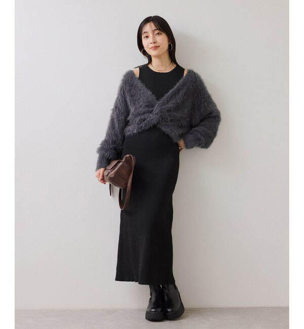 VIS「ねじりショートトップス付きロングニットワンピース/イージーケア」|ワンピース|