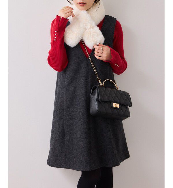 VIS「シャギーVネックミニ丈ジャンパースカート」|ワンピース|