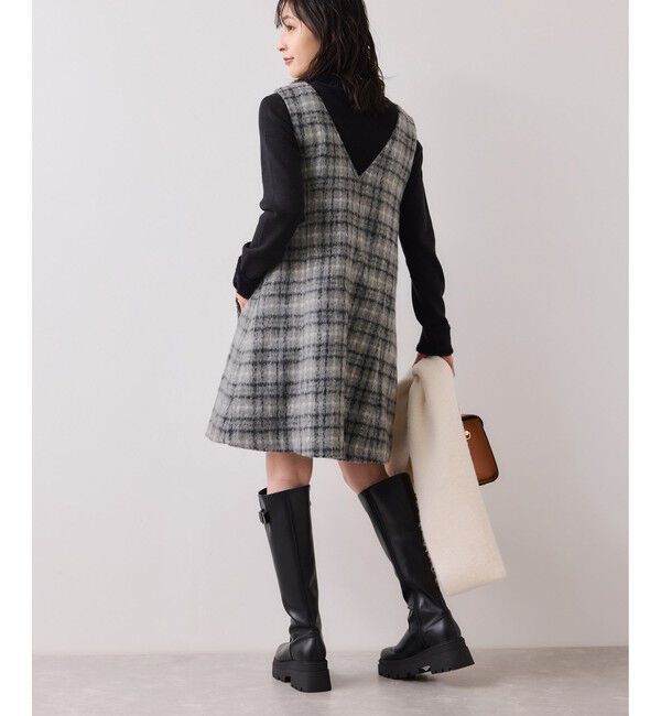VIS「シャギーVネックミニ丈ジャンパースカート」|ワンピース|