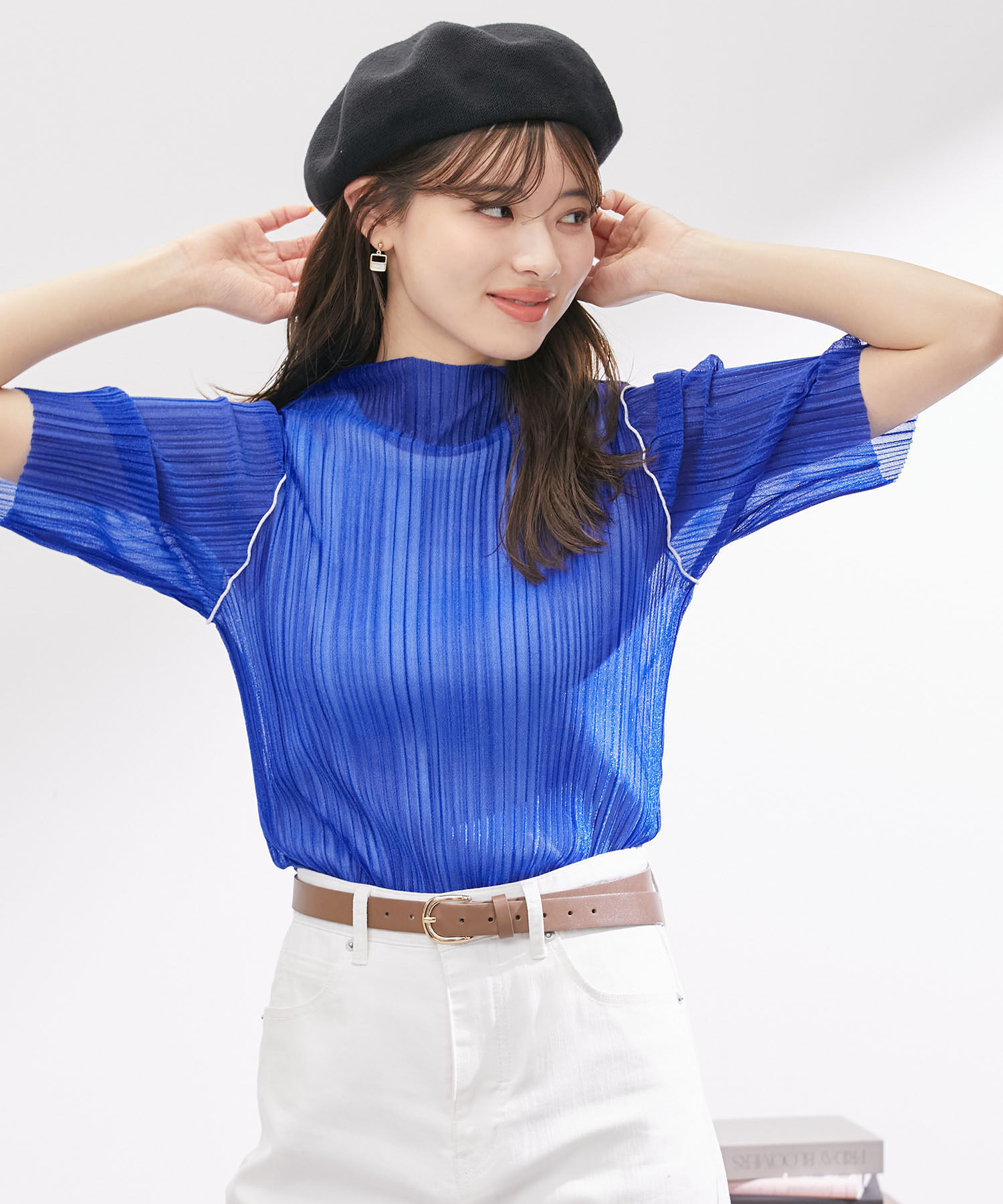 Rope&rsquo;Picnic「シアープリ－ツプチハイネックカットトップス」|Tシャツ・カットソー|ブルー(44)