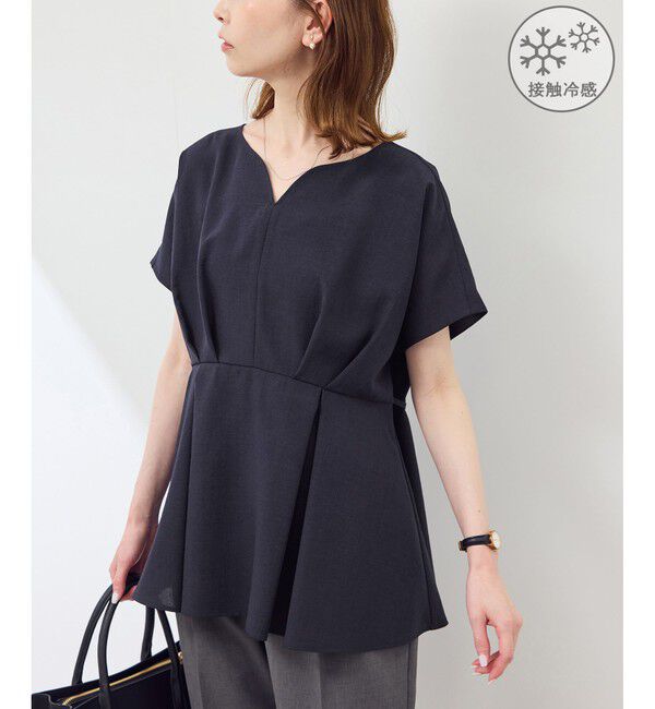 Rope&rsquo;Picnic「【接触冷感】ハートネックペプラムブラウス」|シャツ・ブラウス|ネイビー(40)