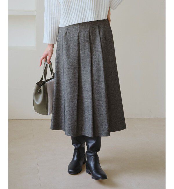 Rope&rsquo;Picnic「レディハンサムシリーズ ウールライクタックキルトスカート/セットアップ対応」|スカート|ライトグレー(08)