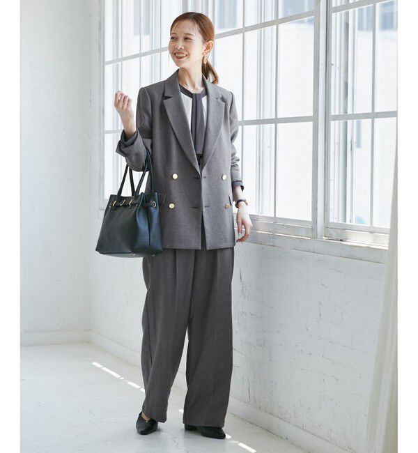 Rope&rsquo;Picnic「【WEB限定・丈長め】レディハンサムシリーズ ウールライクウエストタックセミワイドパンツ」|スラックス|