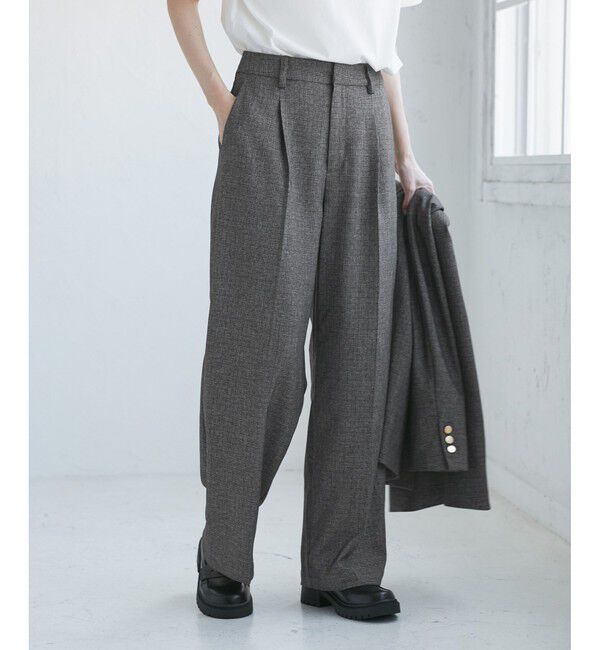 Rope&rsquo;Picnic「【WEB限定・丈長め】レディハンサムシリーズ ウールライクウエストタックセミワイドパンツ」|スラックス|