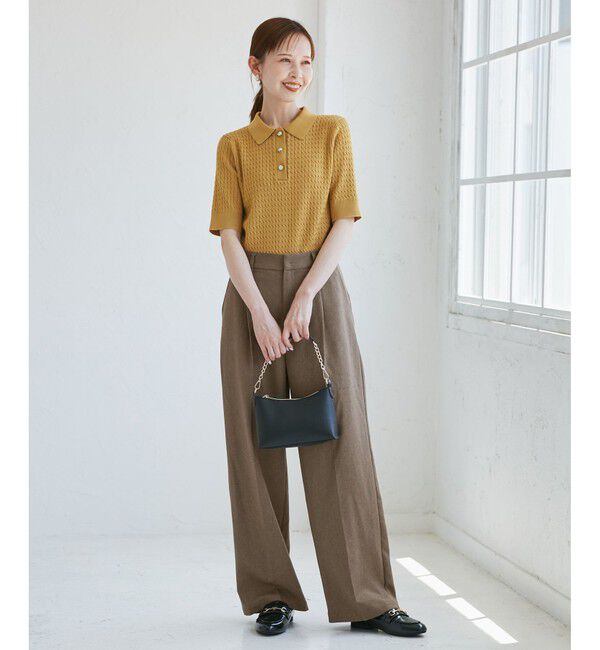 Rope&rsquo;Picnic「【WEB限定・丈長め】レディハンサムシリーズ ウールライクウエストタックセミワイドパンツ」|スラックス|