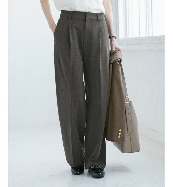 Rope&rsquo;Picnic「【WEB限定・丈長め】レディハンサムシリーズ ウールライクウエストタックセミワイドパンツ」|スラックス|