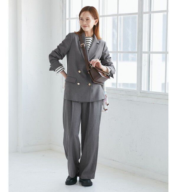 Rope&rsquo;Picnic「【WEB限定・丈長め】レディハンサムシリーズ ウールライクウエストタックセミワイドパンツ」|スラックス|