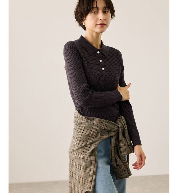 Rope&rsquo;Picnic「ポロカラーミニケーブルニット/イージーケア」|ニット・セーター|