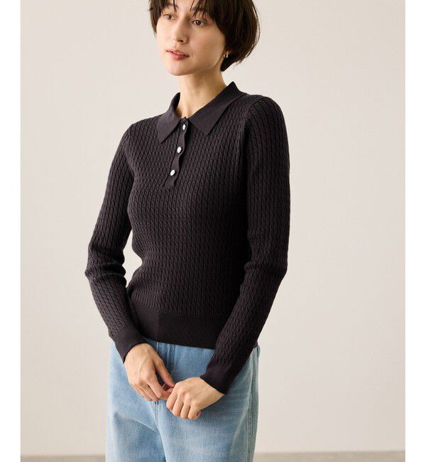 Rope&rsquo;Picnic「ポロカラーミニケーブルニット/イージーケア」|ニット・セーター|