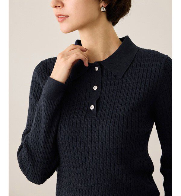 Rope&rsquo;Picnic「ポロカラーミニケーブルニット/イージーケア」|ニット・セーター|