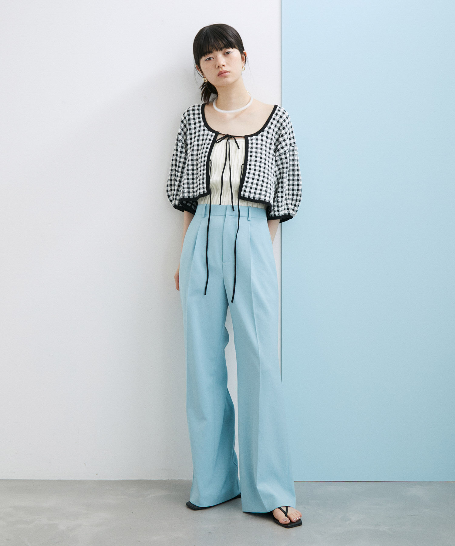 ADAM ET ROPE'「【サステナブル・セットアップ対応・WEB限定】チェック＆リブニットブラトップ」|チューブトップ|